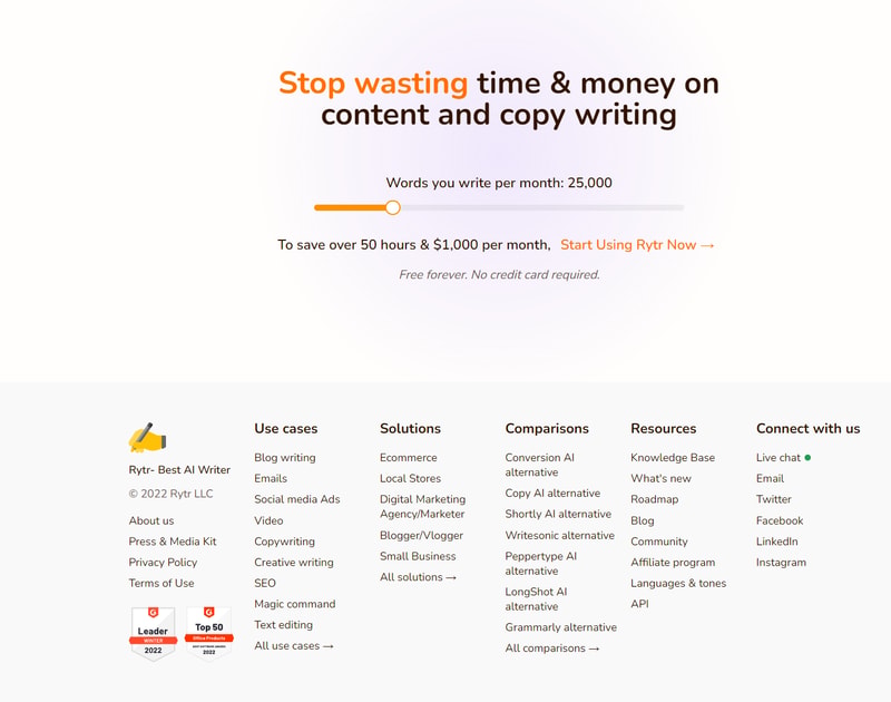 Rytr pricing page