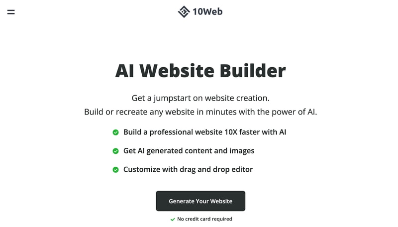 AI Website Builder homepage
