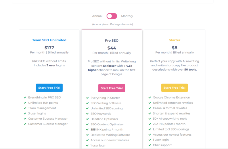 INK Editor pricing page