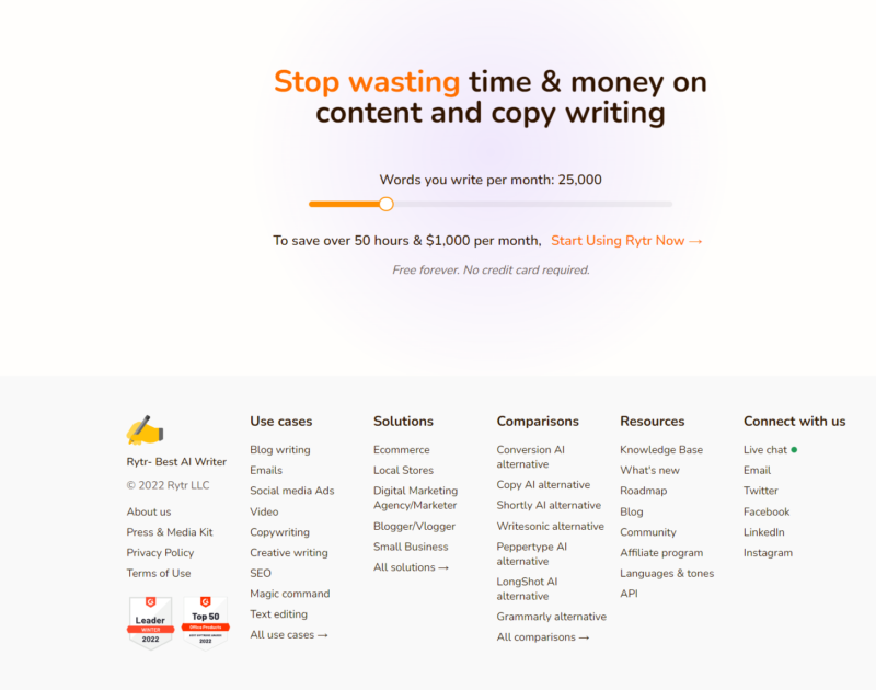 Rytr pricing page