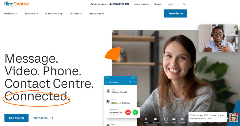 RingCentral voip homepage