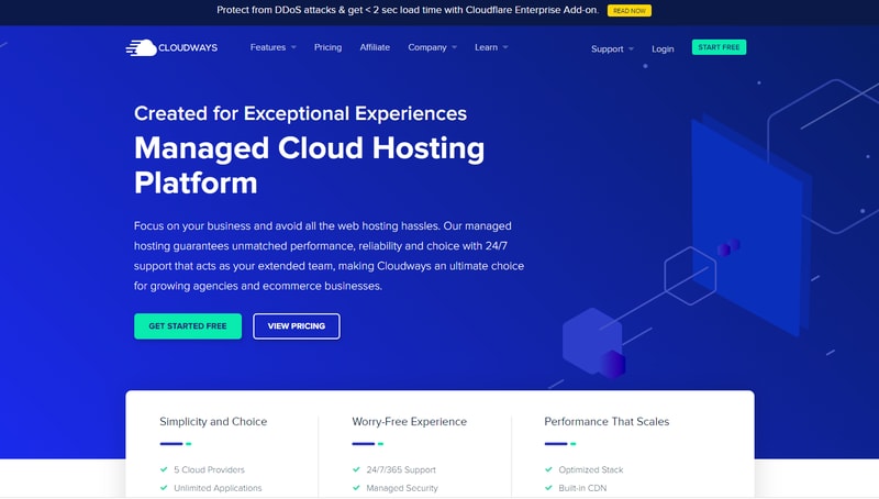 Cloudways cloud hosting homepage