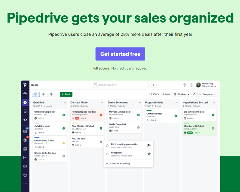 Pipedrive Home Page