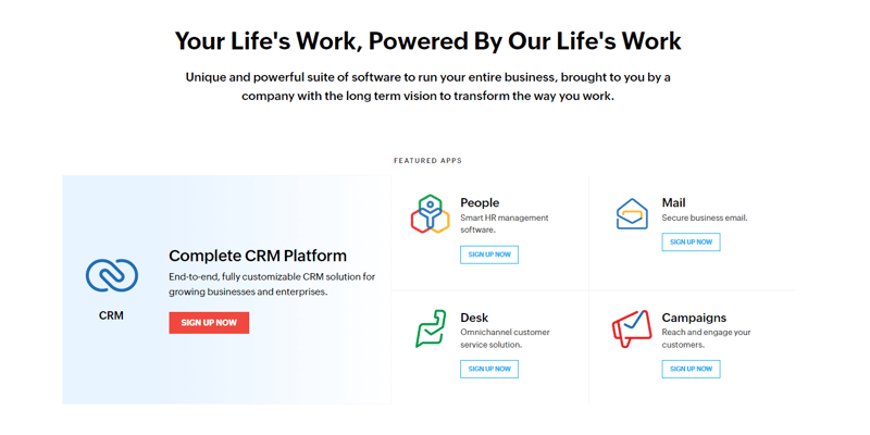Zoho Home Page