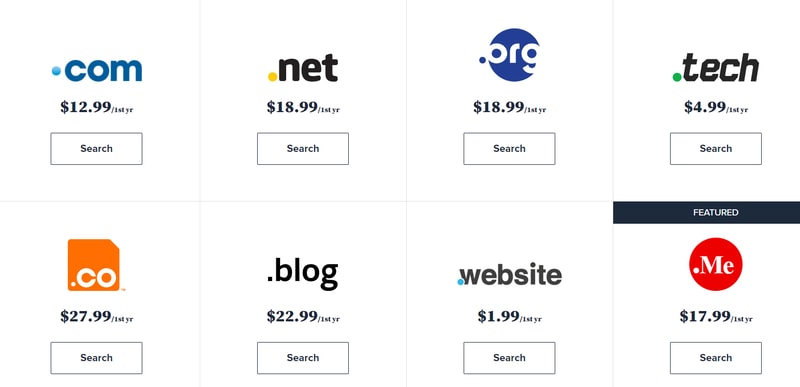 Bluehost domain pricing page