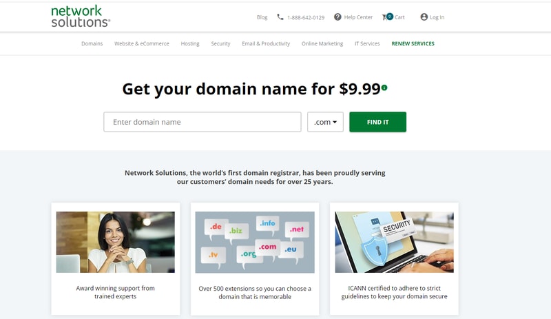 Network Solutions homepage domain registar