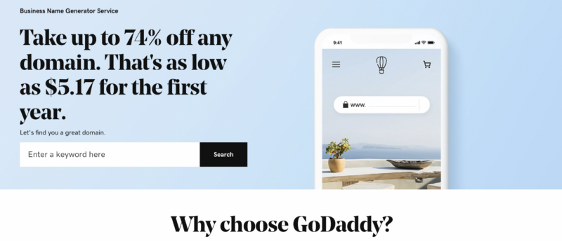 Go Daddy home page