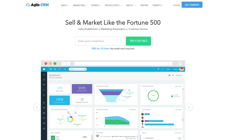 Agile CRM software homepage