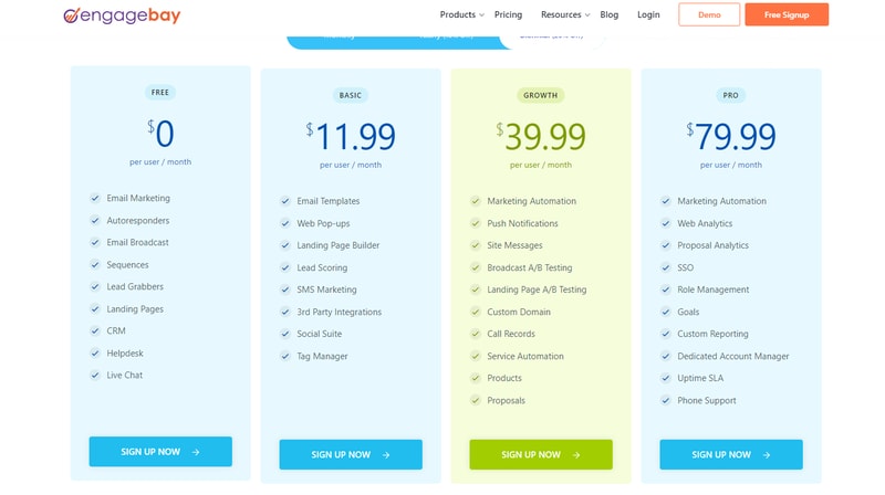 EngageBay Pricing page