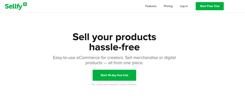 A screenshot of Sellfy's homepage.
