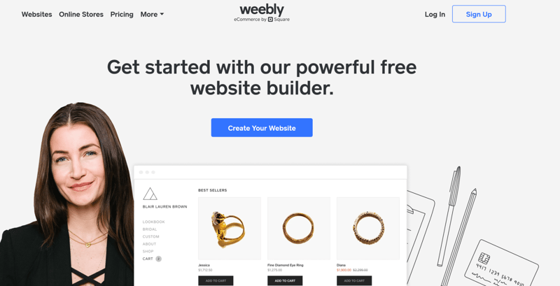 Screenshot of Weebly homepage.