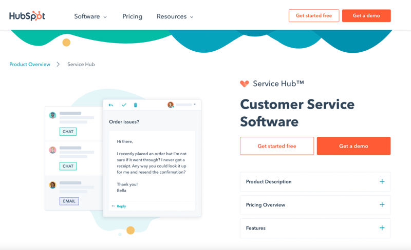 HubSpot Service Hub homepage