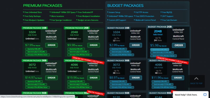 bisect hosting pricing