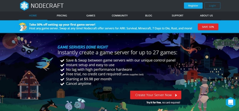 nodecraft hosting landing page