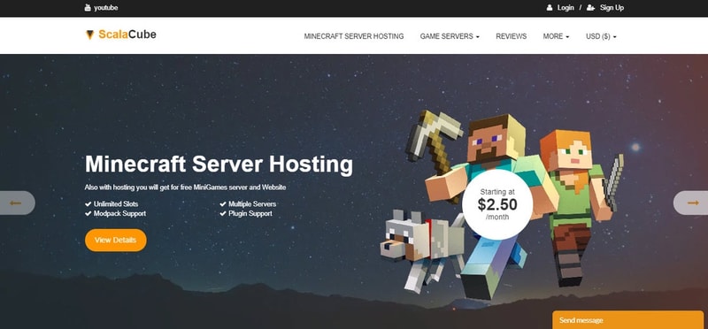 scalacube minecraft hosting landing page
