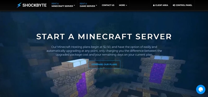 shockbyte minecraft hosting landing page