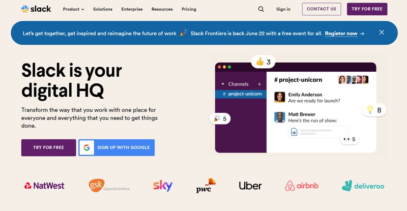 Slack homepage