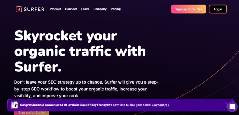 Surfer SEO homepage