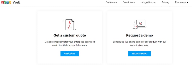 Zoho Vault custom pricing