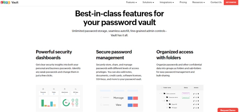 Zoho Vault homepage