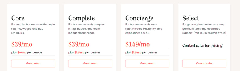 Gusto pricing page