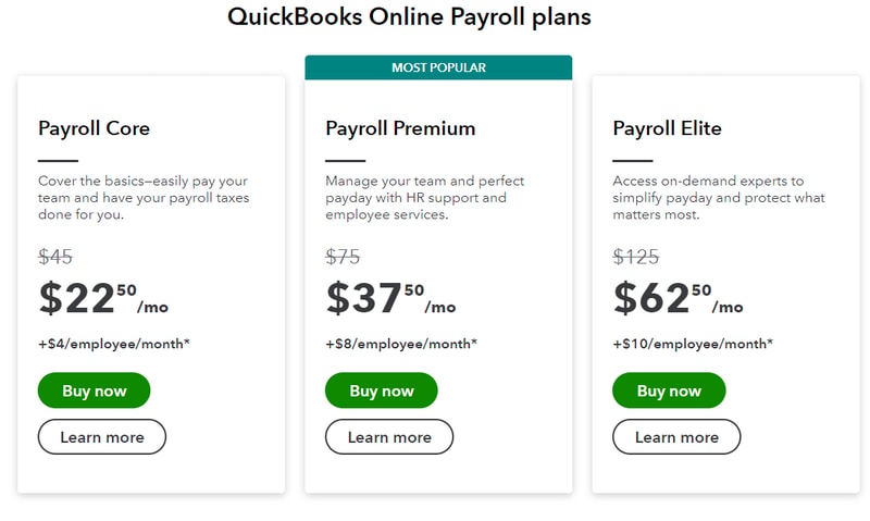 QuickBooks pricing page