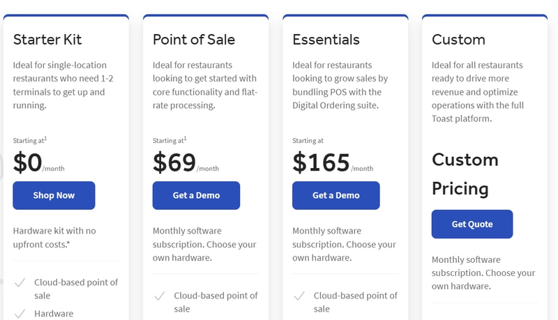 Toast Pricing Page