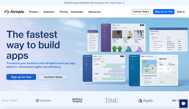 Airtable homepage