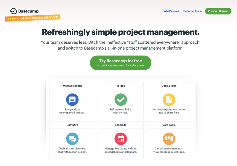 Basecamp homepage