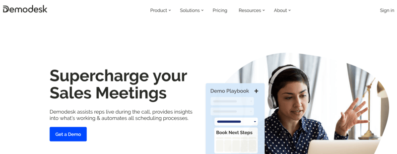 A screenshot of Demodesk's homepage.