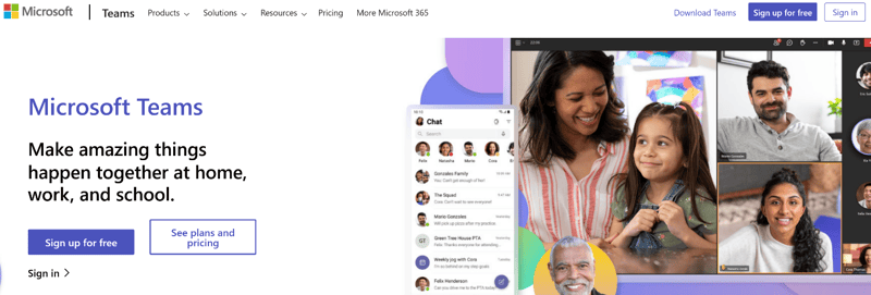 A screenshot of Microsoft Team's homepage.