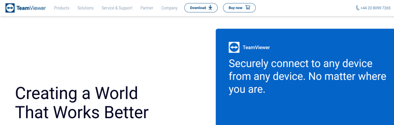 A screenshot of TeamViewer's homepage.