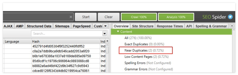 Screaming Frog Duplicate Content Page