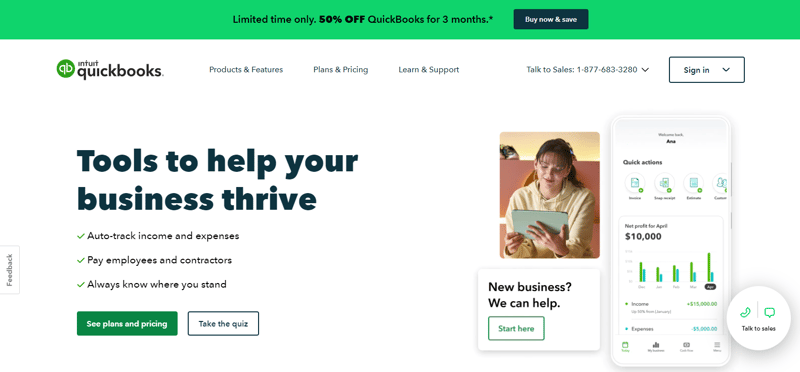Best Small Business Accounting Software Overall - Intuit QuickBooks Homepage