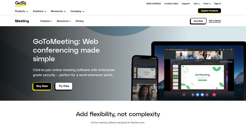 GoToMeeting home page screen shot