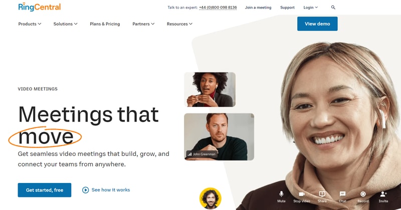RingCentral Video home page