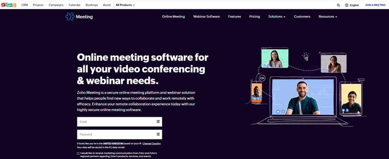 Zoho Meeting home page screen shot