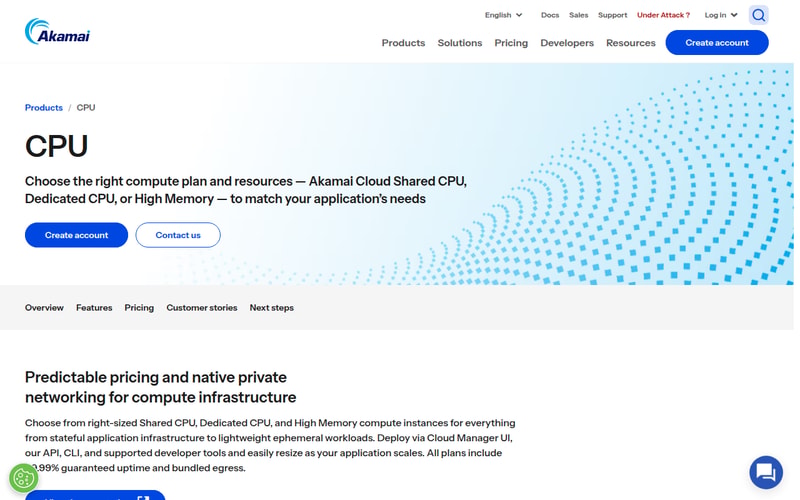 Akamai Cloud shared CPU compute instances page listing plan sizes and pricing
