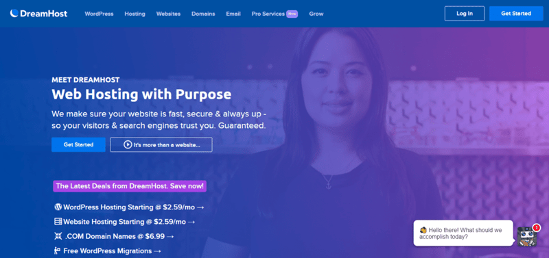 dreamhost landing page