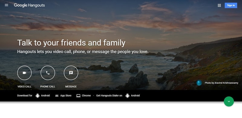 Google Hangouts landing page