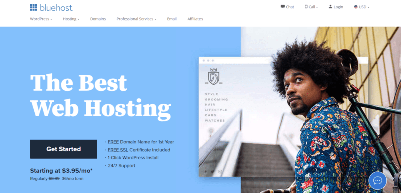 bluehost landing page