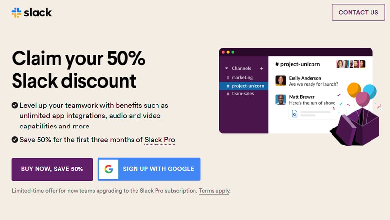 best call to action example: Slack