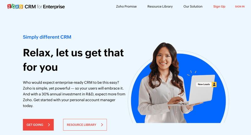 Zoho CRM homepage