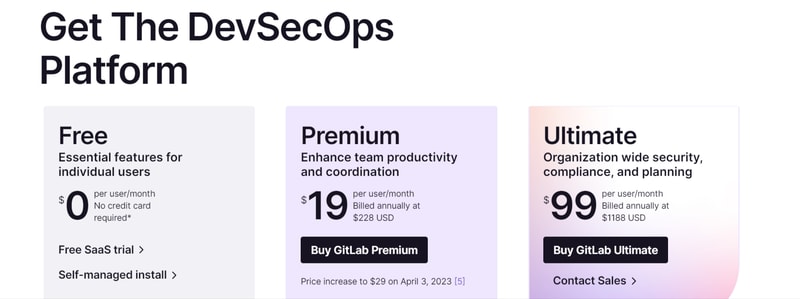GitLab Pricing Page