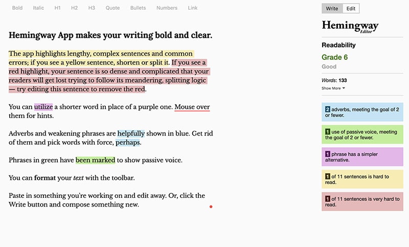 Hemingway App Interface