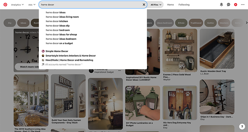 pinterest keyword search