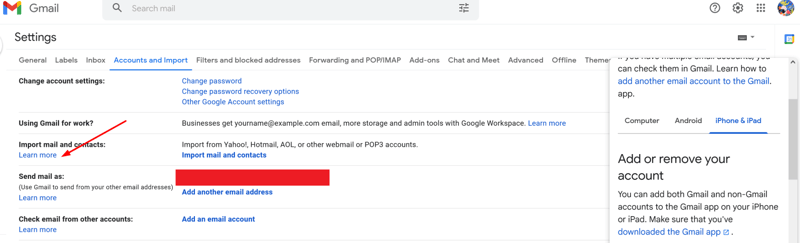 Gmail Settings Page