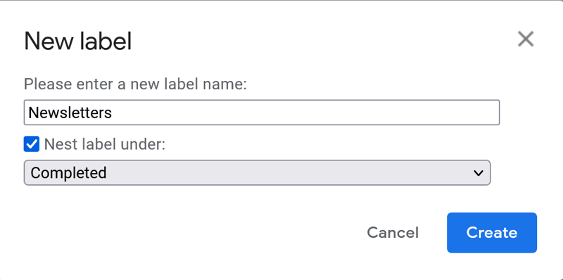 Creating a new label on Gmail