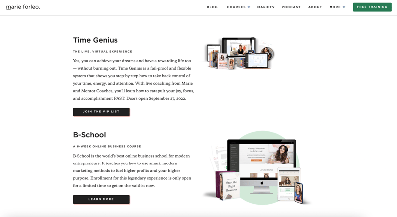 Marie Forleo shop page