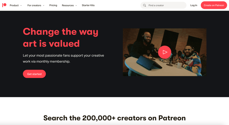 Patreon homepage
